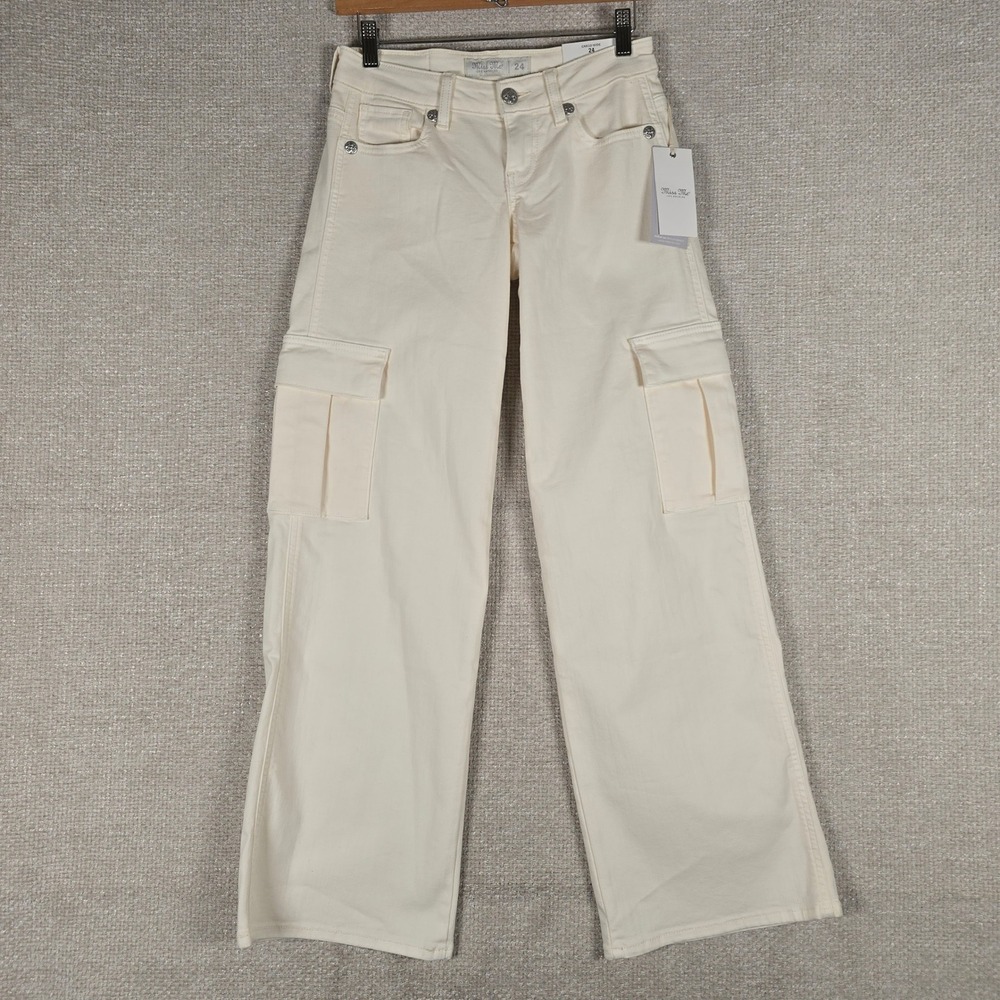 Miss Me Low Rise Cargo Wide Leg Jeans White Rhinestone Wing L9470GWV 24x32
